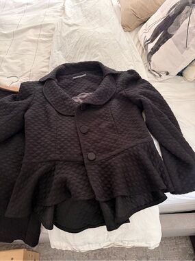 Quilted Peplum Button Jacket - Black
